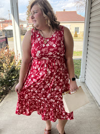 Bailey Midi Dress (Red Floral)