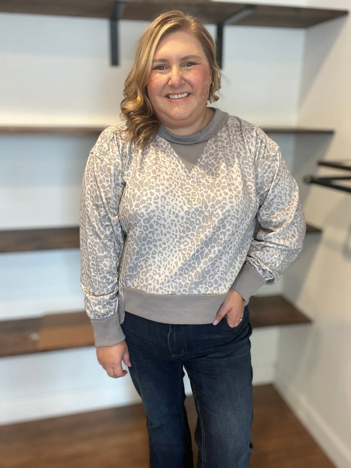 Grey Animal Print Comfy Pullover