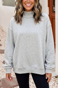 Game Day Oversize Reversible Mock Neck Sweatshirt | S-4X: Light Grey / Missy / M