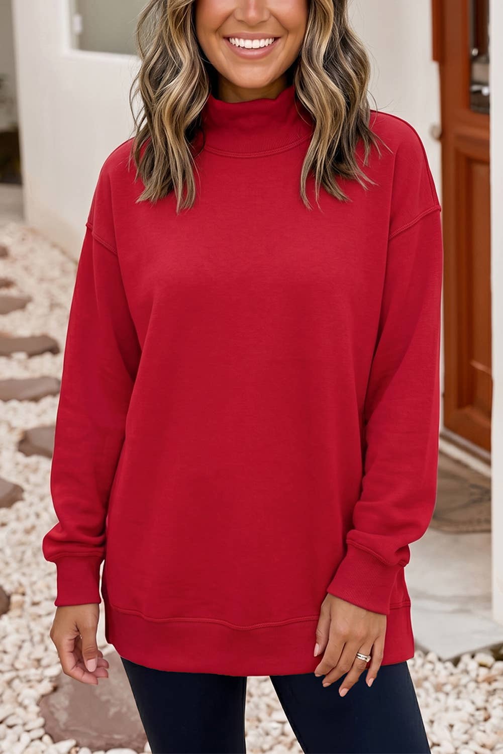 Game Day Oversize Reversible Mock Neck Sweatshirt | S-4X: Light Grey / Missy / M