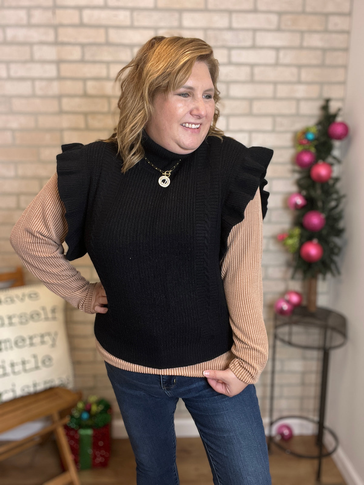 Veronica Ruffle Turtleneck Sleeveless Sweater