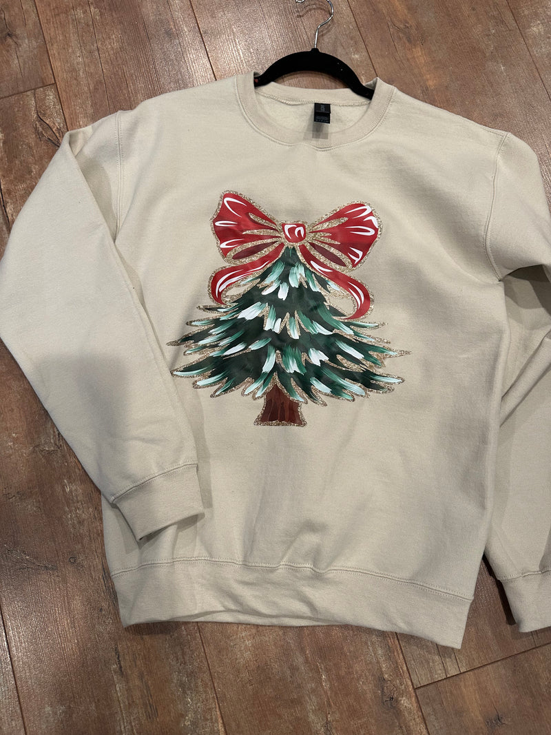 Red Bow Christmas Tree Crewneck Sweatshirt