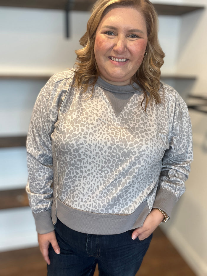 Grey Animal Print Comfy Pullover