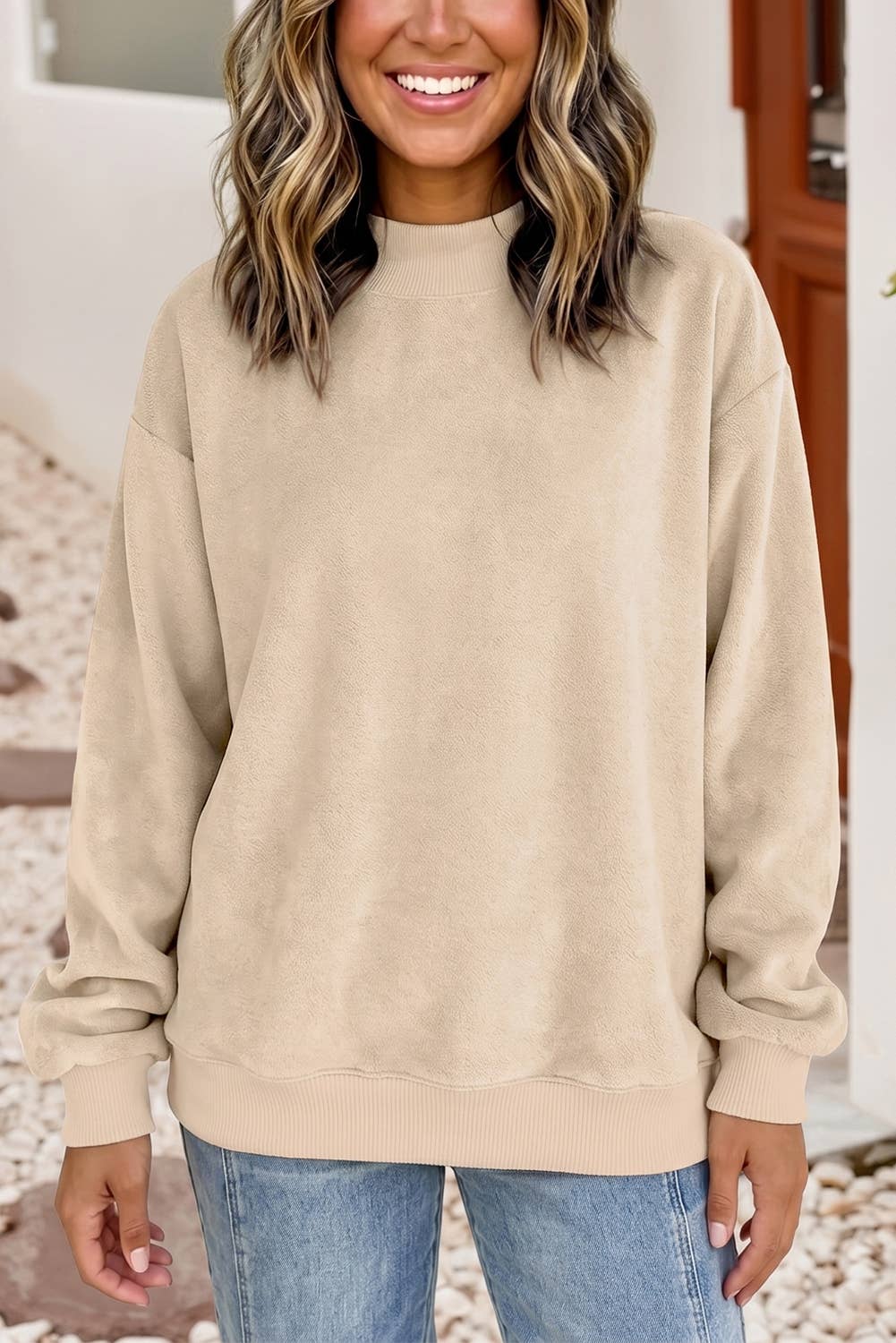 Game Day Oversize Reversible Mock Neck Sweatshirt | S-4X: Light Grey / Missy / M