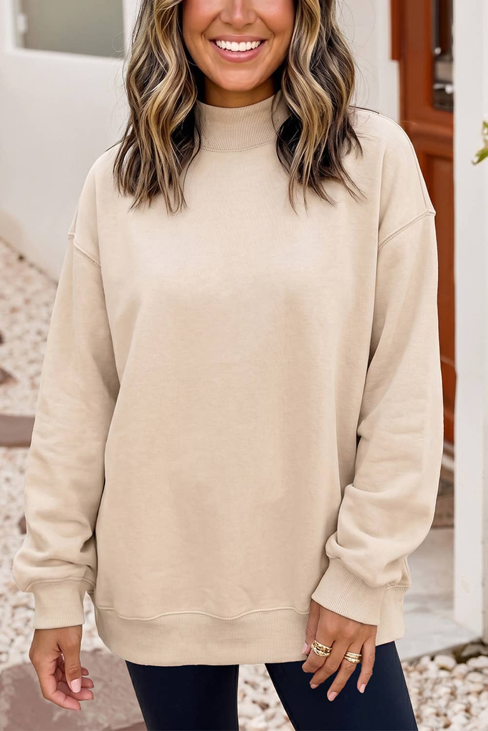 Game Day Oversize Reversible Mock Neck Sweatshirt | S-4X: Light Grey / Missy / M