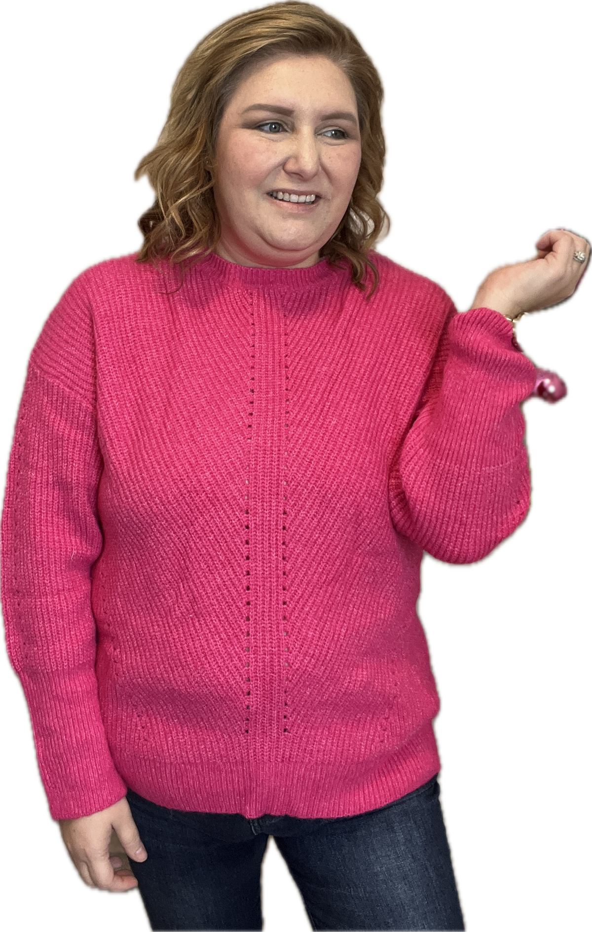 Anna Hot Pink Crewneck Sweater