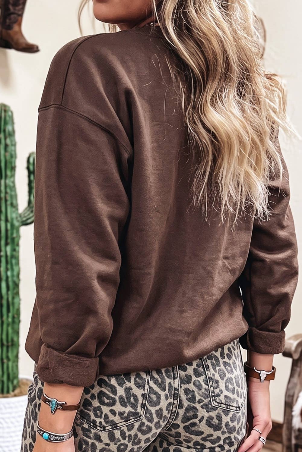 Striped PRAY Embroidered Patch Western Sweatshirt | S-4X: Coffee / XL