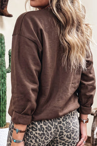 Striped PRAY Embroidered Patch Western Sweatshirt | S-4X: Coffee / XL