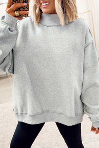 Game Day Oversize Reversible Mock Neck Sweatshirt | S-4X: Light Grey / Missy / M