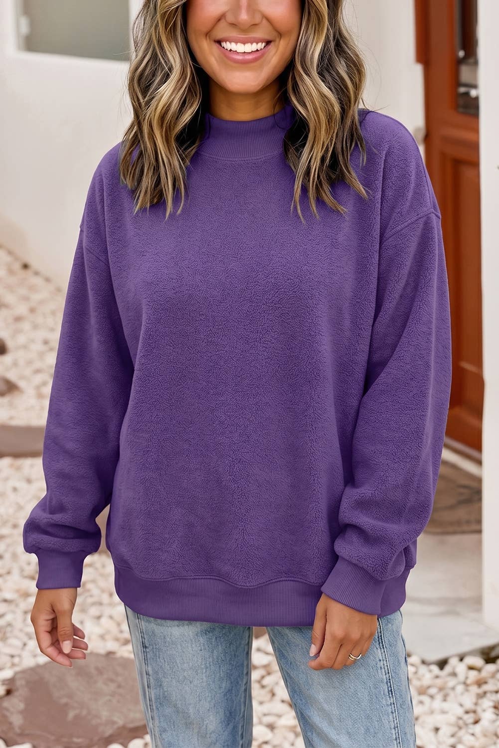 Game Day Oversize Reversible Mock Neck Sweatshirt | S-4X: Light Grey / Missy / M