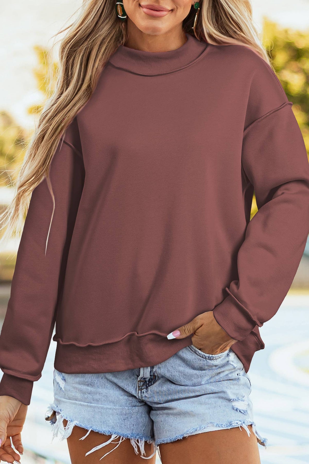 Game Day Oversize Reversible Mock Neck Sweatshirt | S-4X: Light Grey / Missy / M