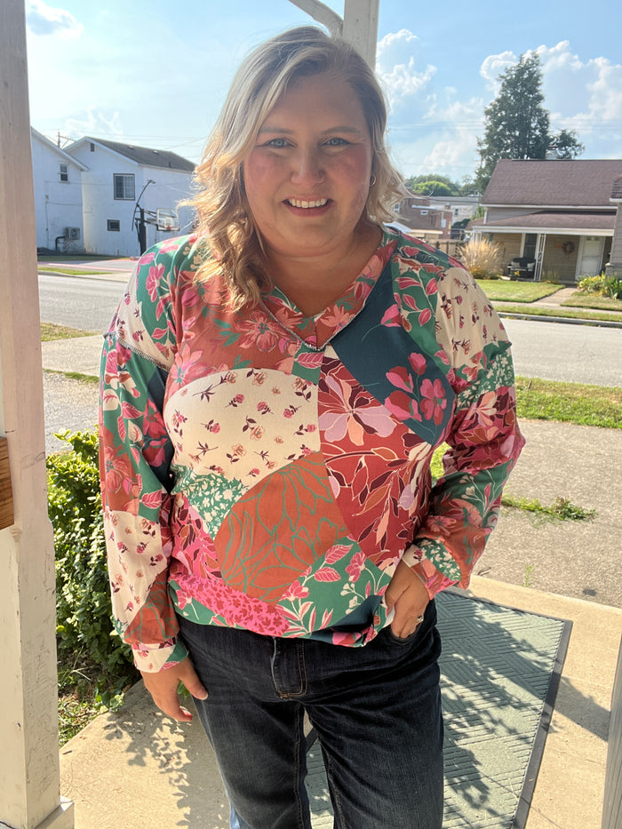 Belle Patchwork V-Neck Top