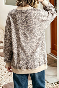 Leopard Print Ribbed Cuffs Hem Mock Neck Sweatshirt |S-4X: Multicolour / Plus-2X