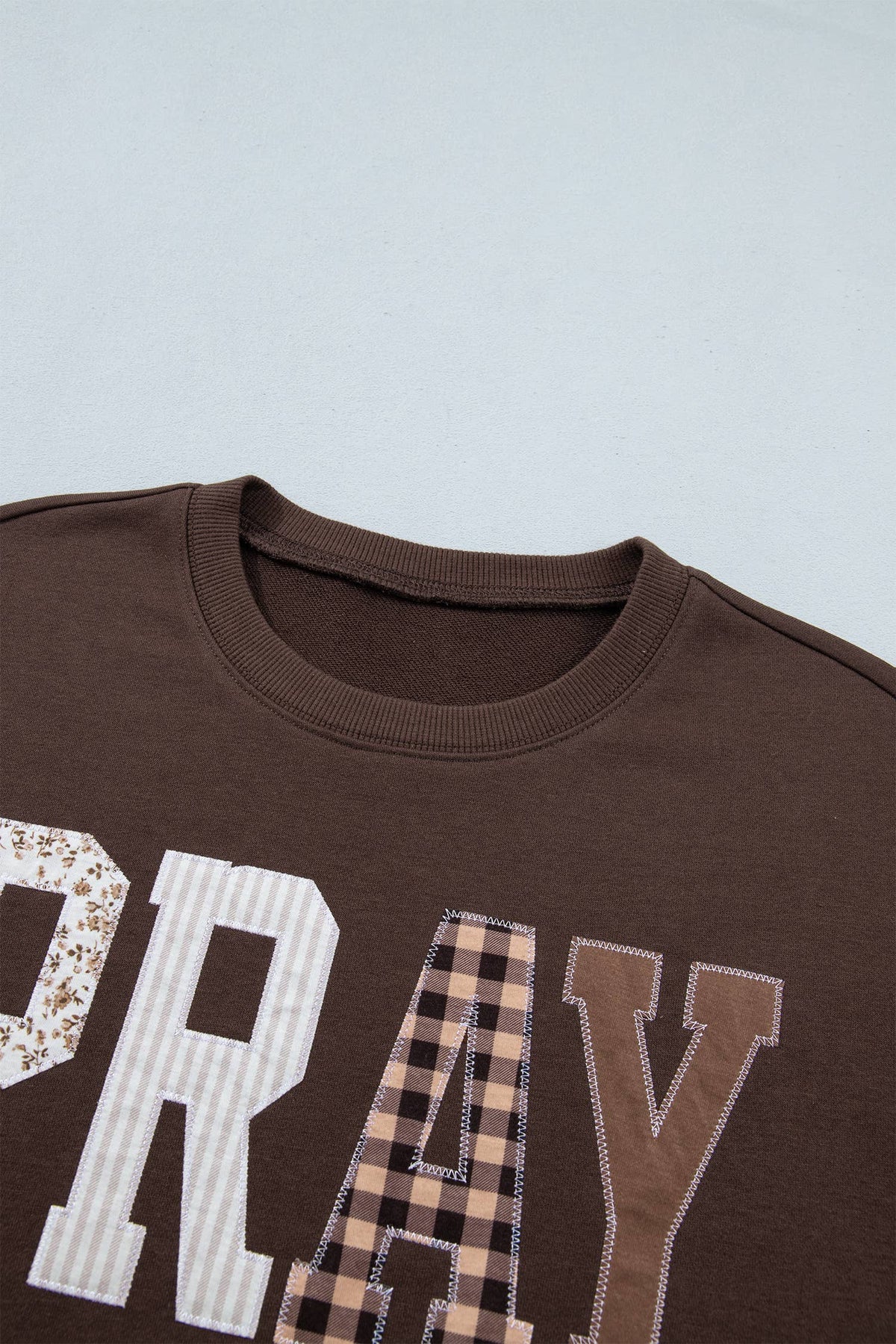 Striped PRAY Embroidered Patch Western Sweatshirt | S-4X: Coffee / S