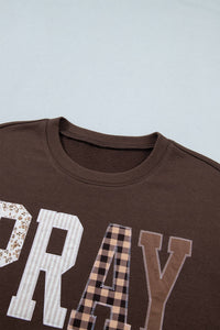 Striped PRAY Embroidered Patch Western Sweatshirt | S-4X: Coffee / S