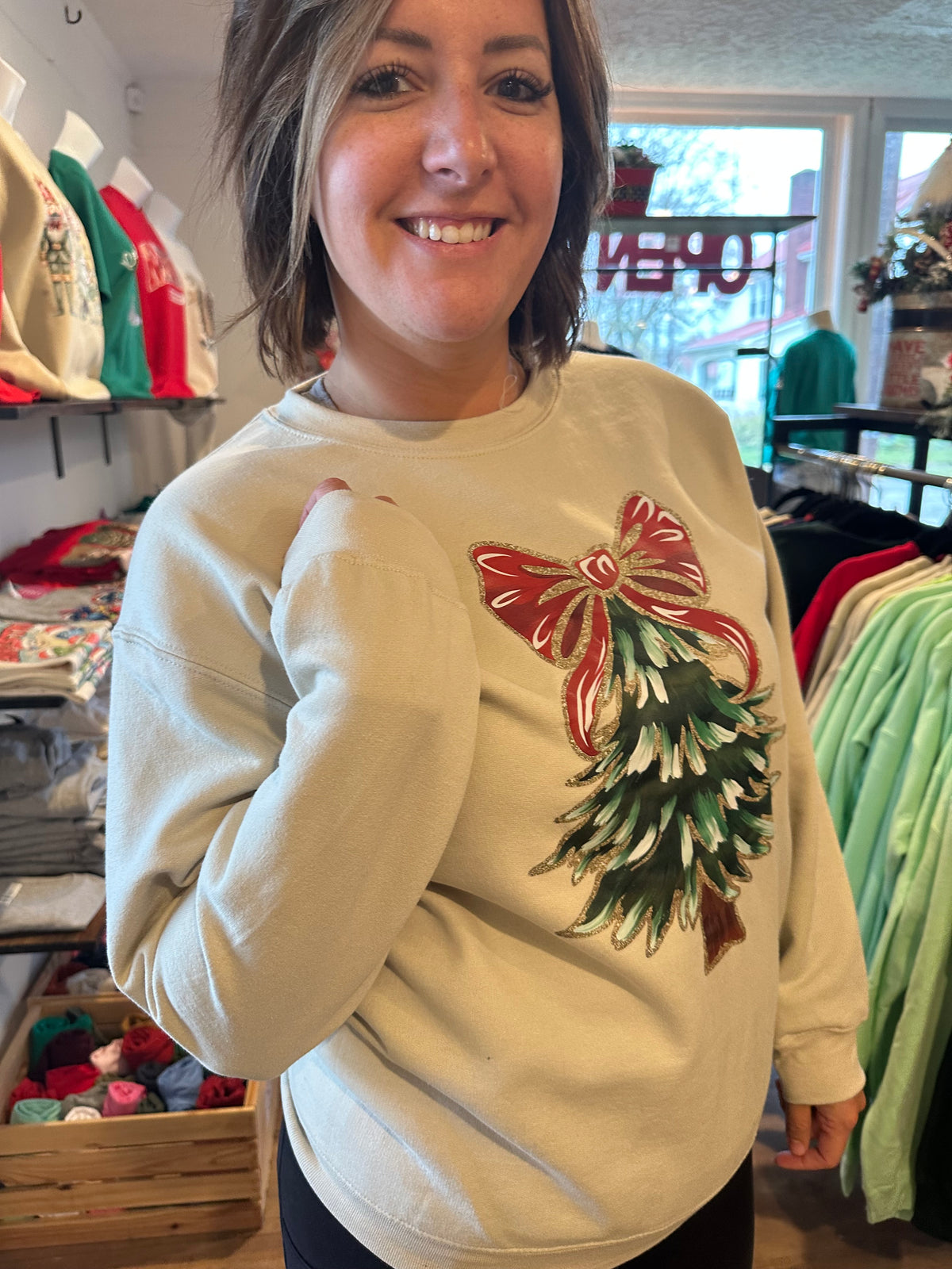 Red Bow Christmas Tree Crewneck Sweatshirt