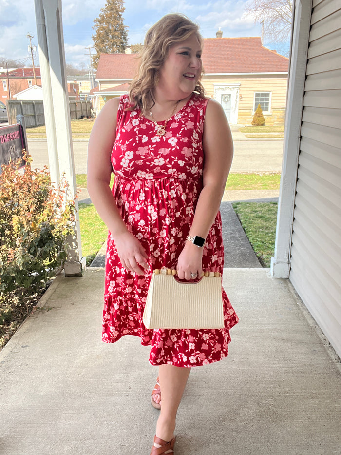 Bailey Midi Dress (Red Floral)