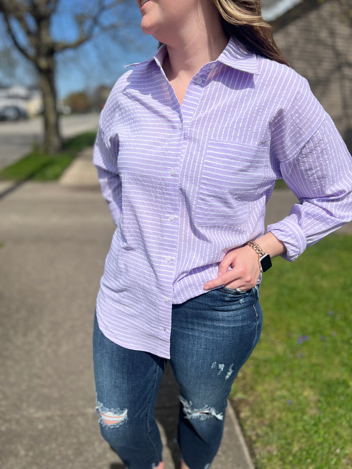 Whitley Lilac Top with White Pinstripe