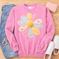 Pink Patchwork Flower Crewneck