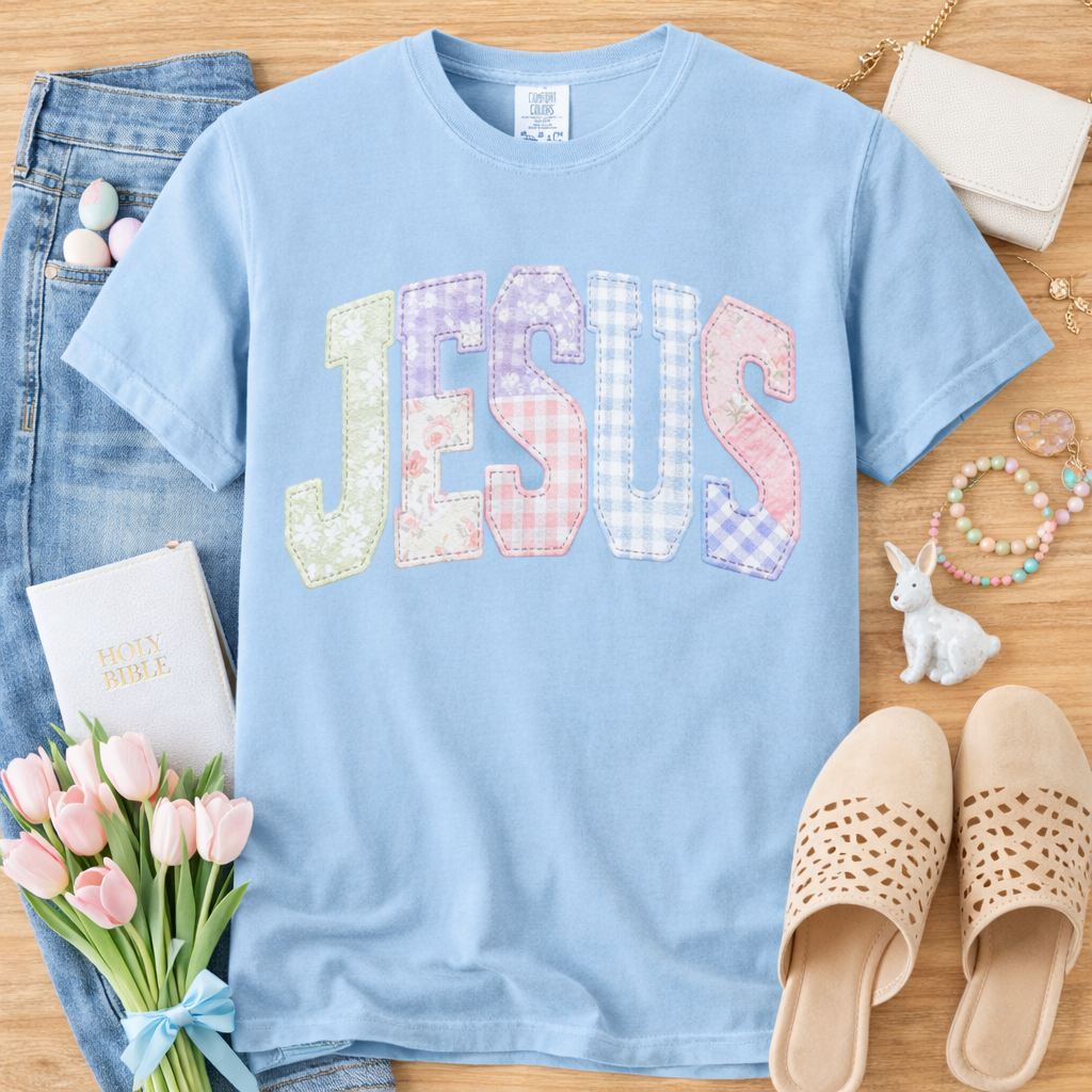 Jesus Patchwork Tee- Blue