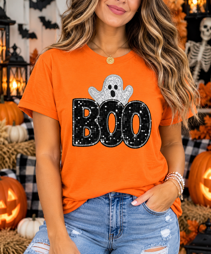 Boo Faux Sequin Graphic Tee