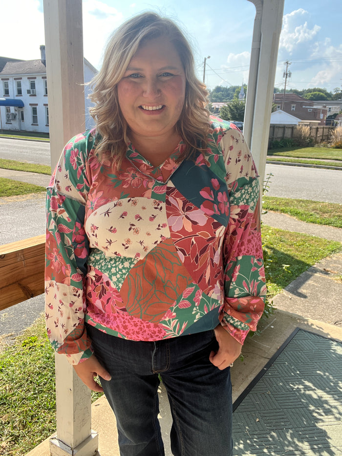 Belle Patchwork V-Neck Top