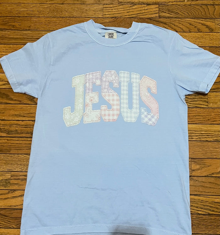 Jesus Patchwork Tee- Blue