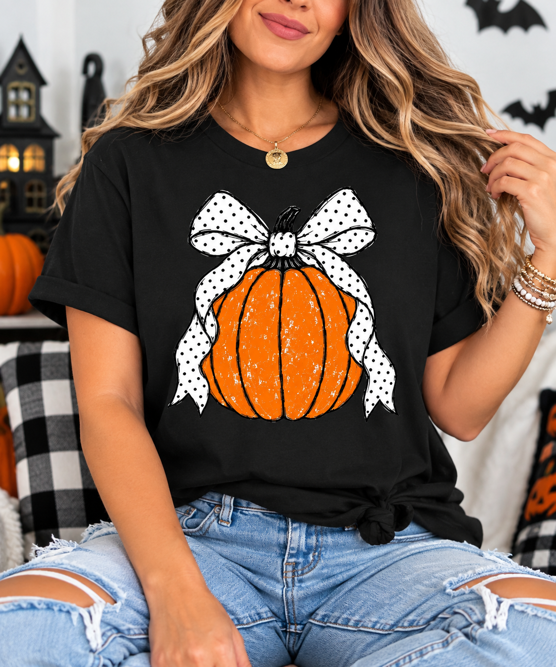 Spotted Bow Pumpkin Tee