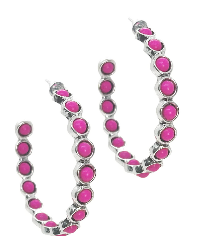 Pink Stone Hoop Earrings