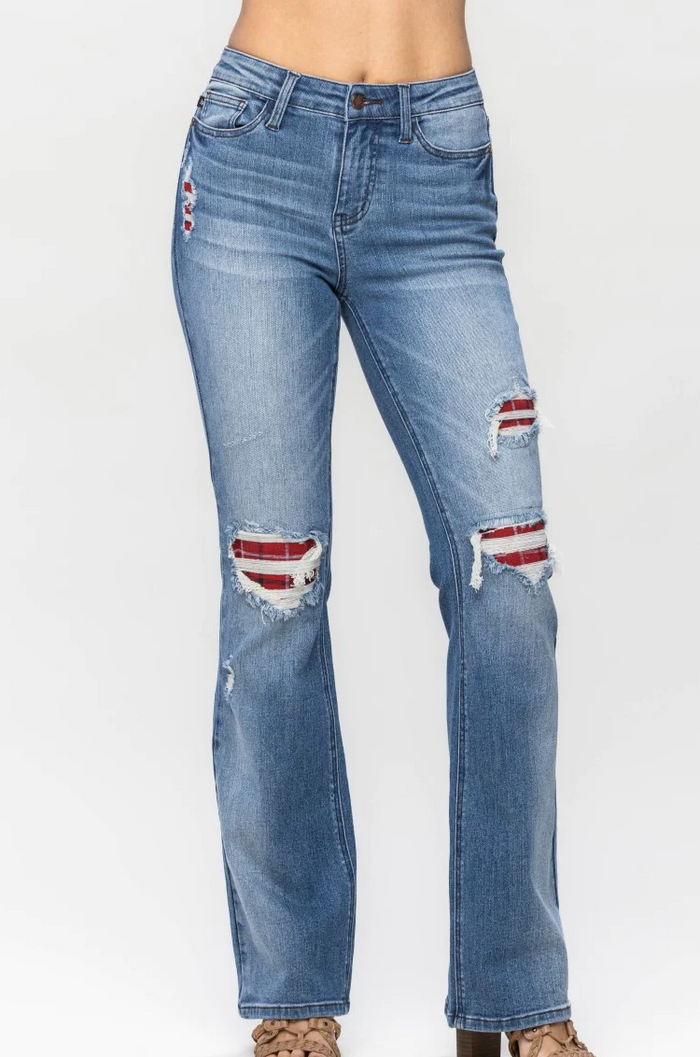 Riley Red Patch Detail Bootcut Jeans