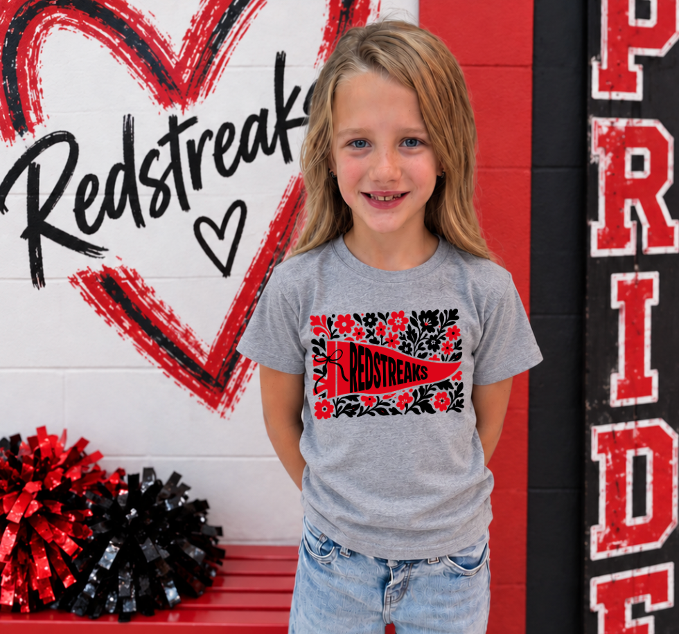 Kids Floral Mascot Pennant Tee (Customizable)
