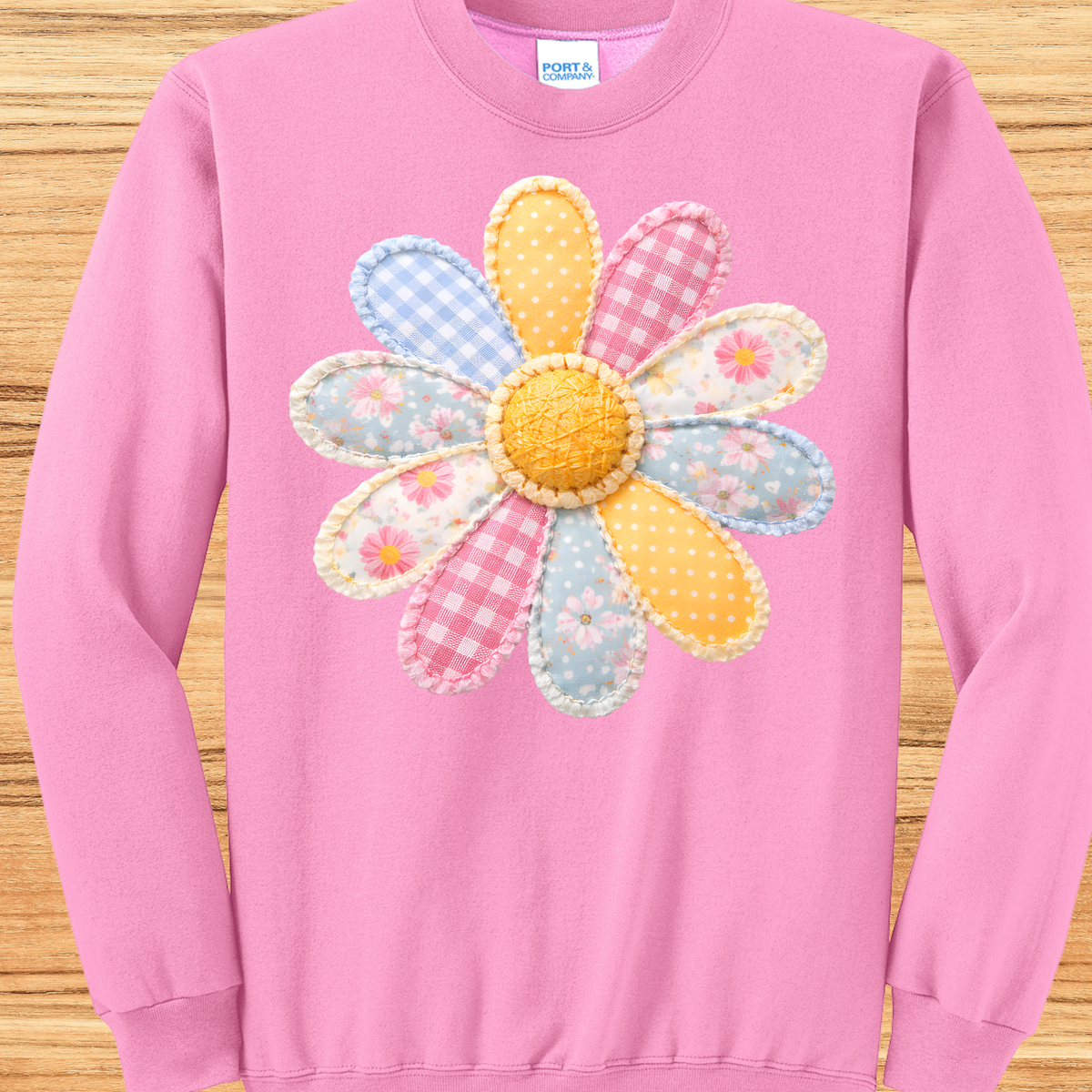 Pink Patchwork Flower Crewneck