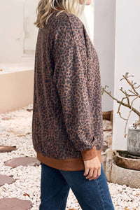 Leopard Print Ribbed Cuffs Hem Mock Neck Sweatshirt |S-4X: Multicolour / Plus-2X