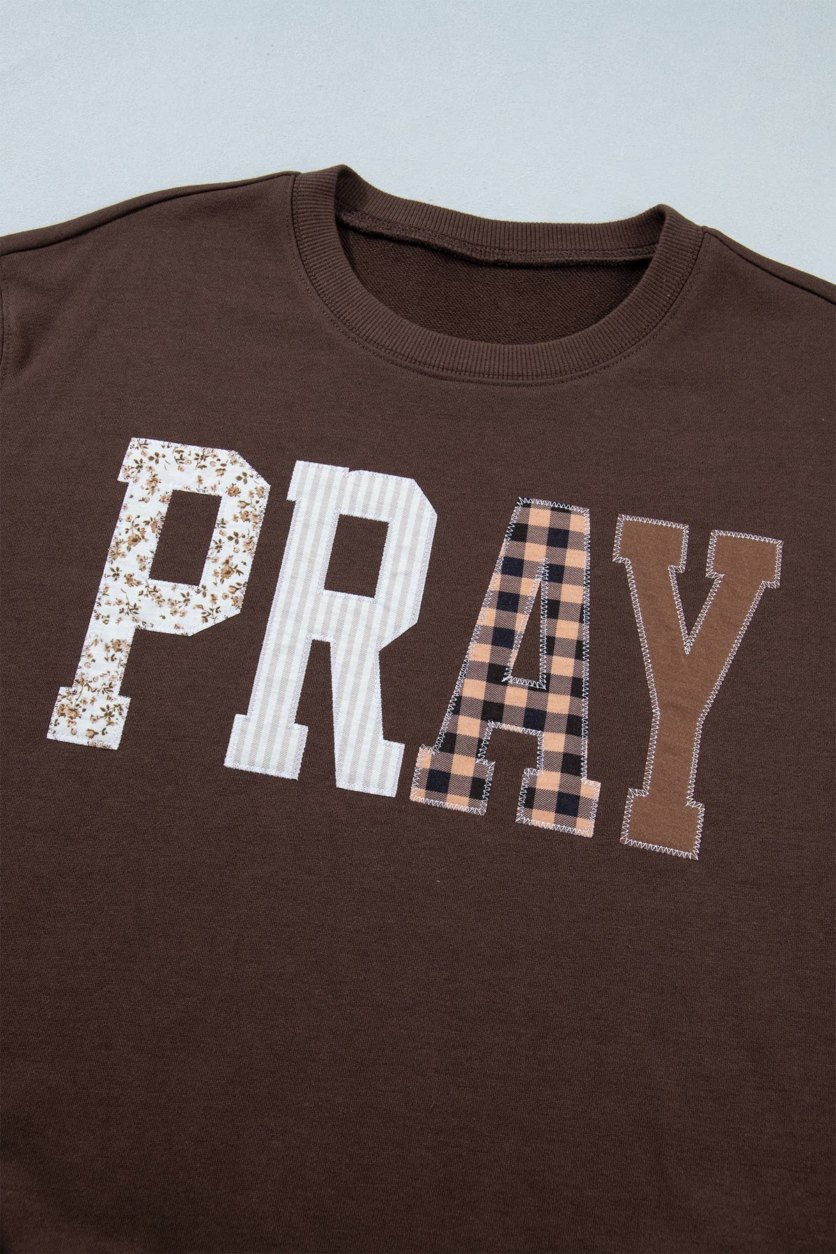 Striped PRAY Embroidered Patch Western Sweatshirt | S-4X: Coffee / L