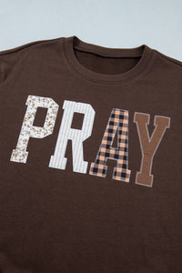 Striped PRAY Embroidered Patch Western Sweatshirt | S-4X: Coffee / L