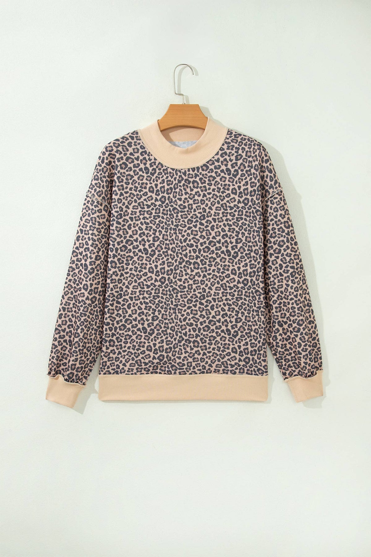 Leopard Print Ribbed Cuffs Hem Mock Neck Sweatshirt |S-4X: Multicolour / L