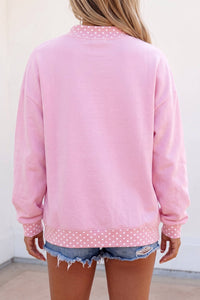 LDC Polka Dot Letter Print Mock Neck Pullover Sweatshirt: Pink / XL