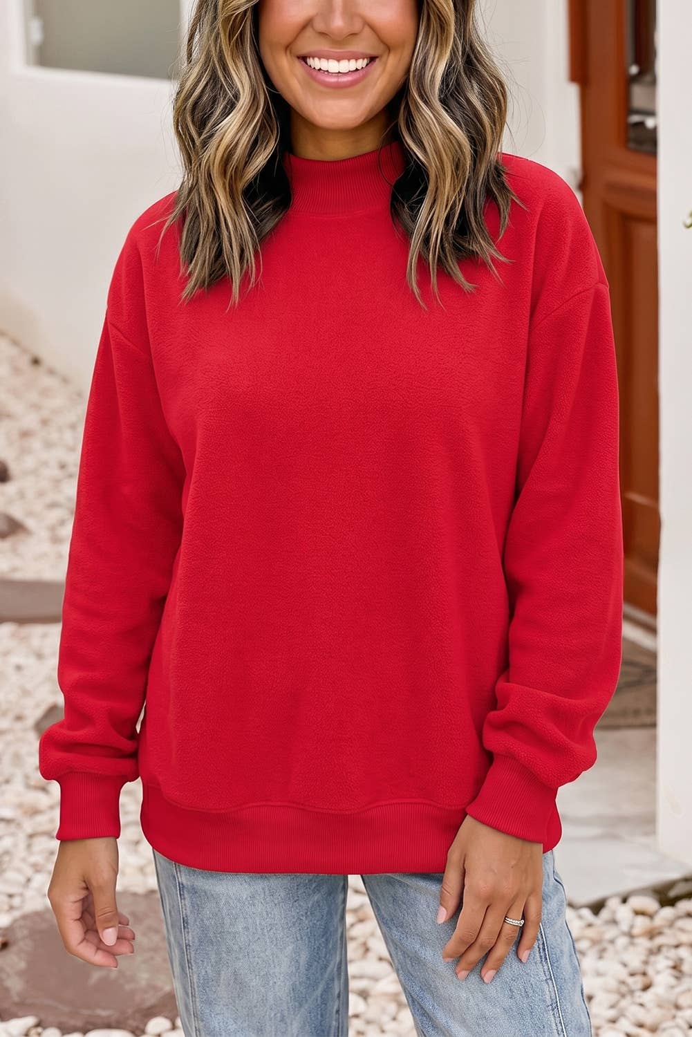 Game Day Oversize Reversible Mock Neck Sweatshirt | S-4X: Light Grey / Missy / M