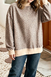 Leopard Print Ribbed Cuffs Hem Mock Neck Sweatshirt |S-4X: Multicolour / S