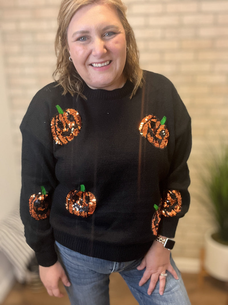 Sequin Pumpkins Sweater