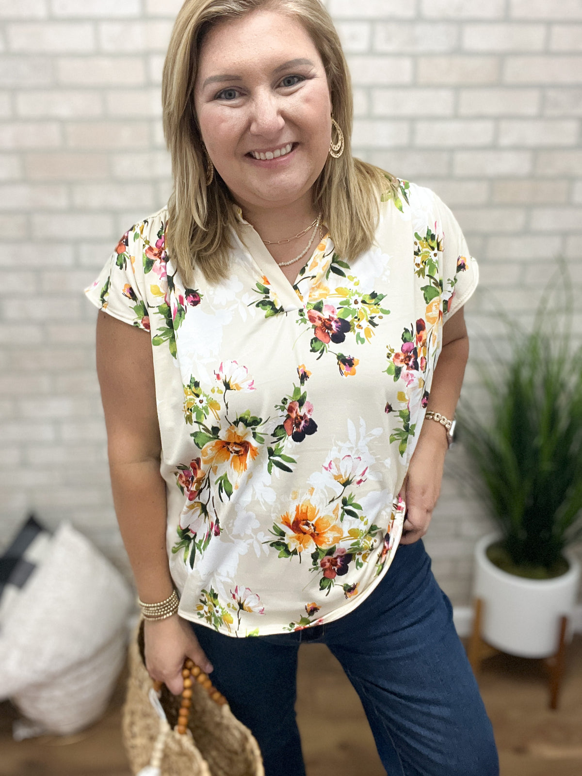 Breanna Taupe Floral Top