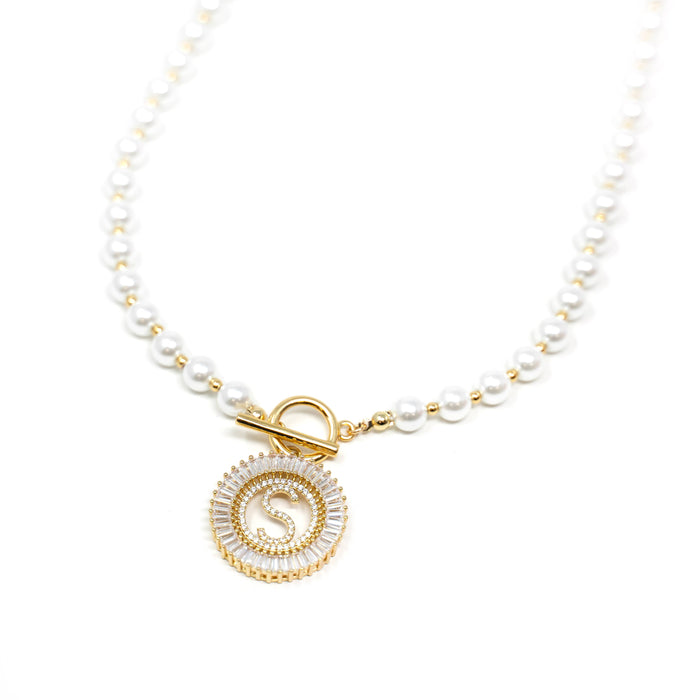 PREORDER 24 Inch Pearl Radiant Initial Necklace: Gold / J