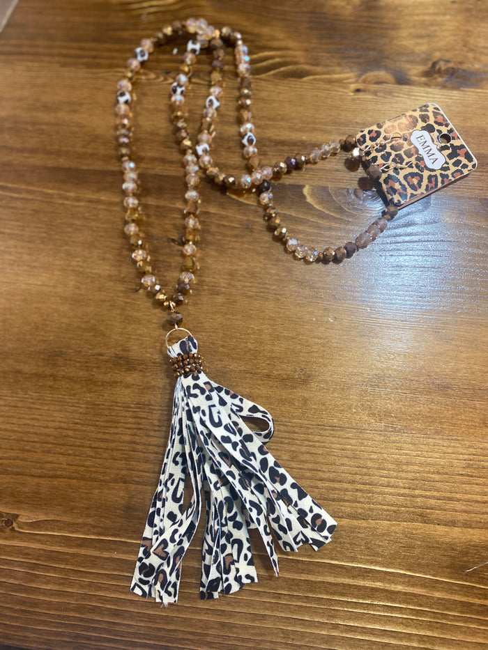 Leopard Fabric Tassel Necklace